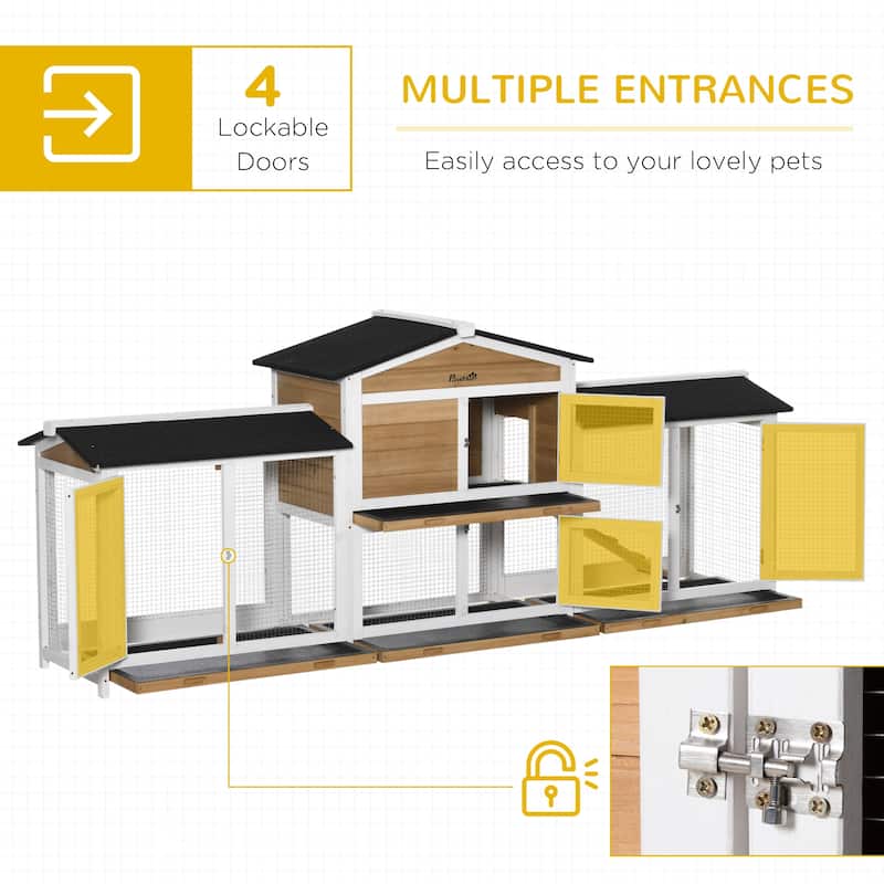 PawHut 90.5" Wooden Hutch Bunny Cage Pet Playpen House Enclosure