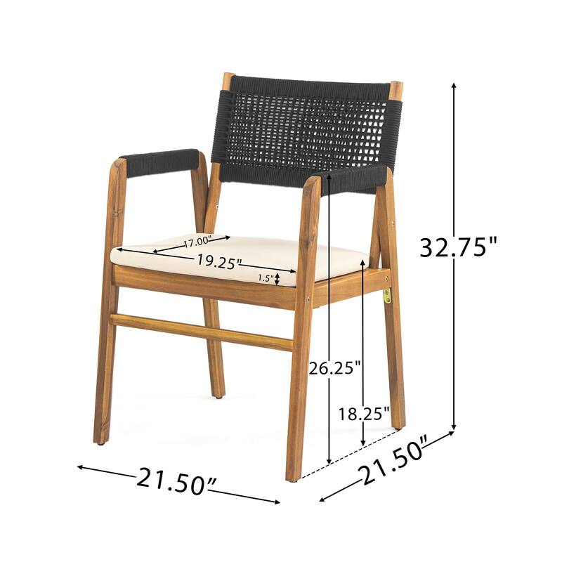 Christopher Knight Home - 7-Piece Outdoor Acacia Wood Dining Set with Cushioned Armchairs & Rectangular Slatted Table