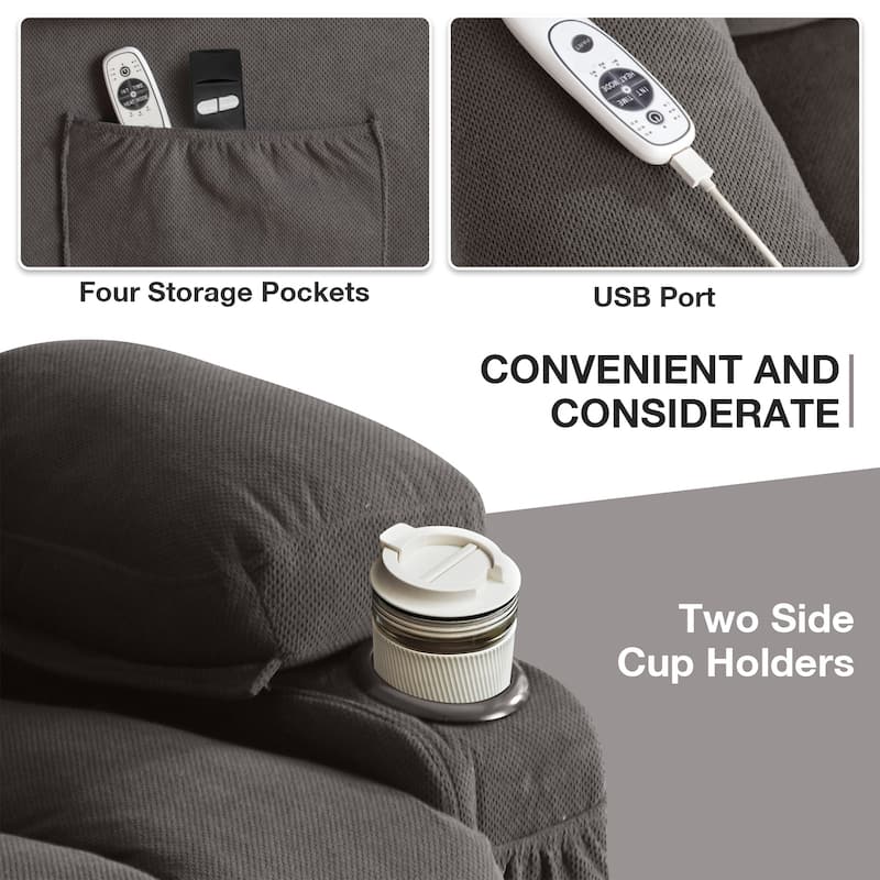 Electric Recliner Chair with Massage, Heat, USB & Cup Holders