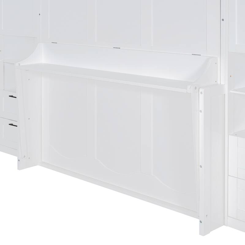 Queen Size Murphy Bed Hidden Wall Bed with Both Sides Closet Drawers and Storage Shelves, Space-Saving Versatile Murphy Bed
