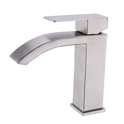 Modern Single Handle Bathroom Vanity Sink Faucet with Large Rectangular Spout, Brushed Nickel