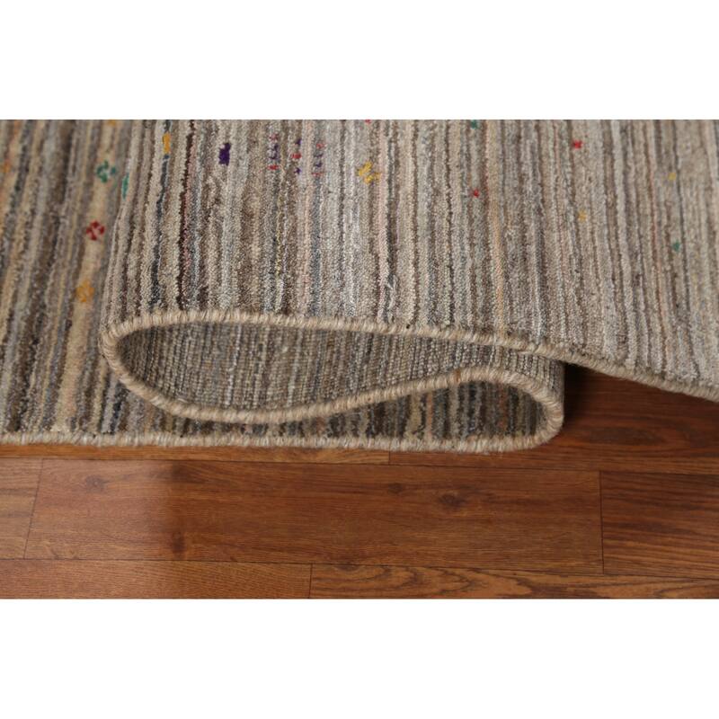 Striped Gabbeh Indian Area Rug Hand-Knotted Oriental Beige Wool Carpet - 4'11"x 7'11"