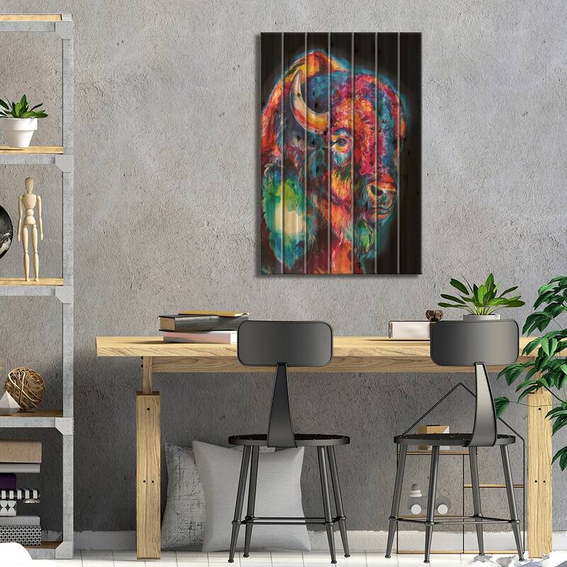 Buffalo On Black Print On Wood by Weekday Best - Multi-Color