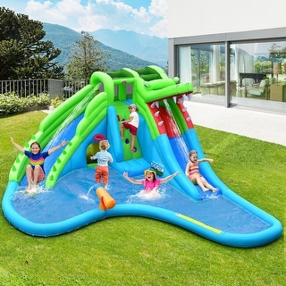 Costway Inflatable Kid Bounce House Dual Slide Climbing Wall Splash