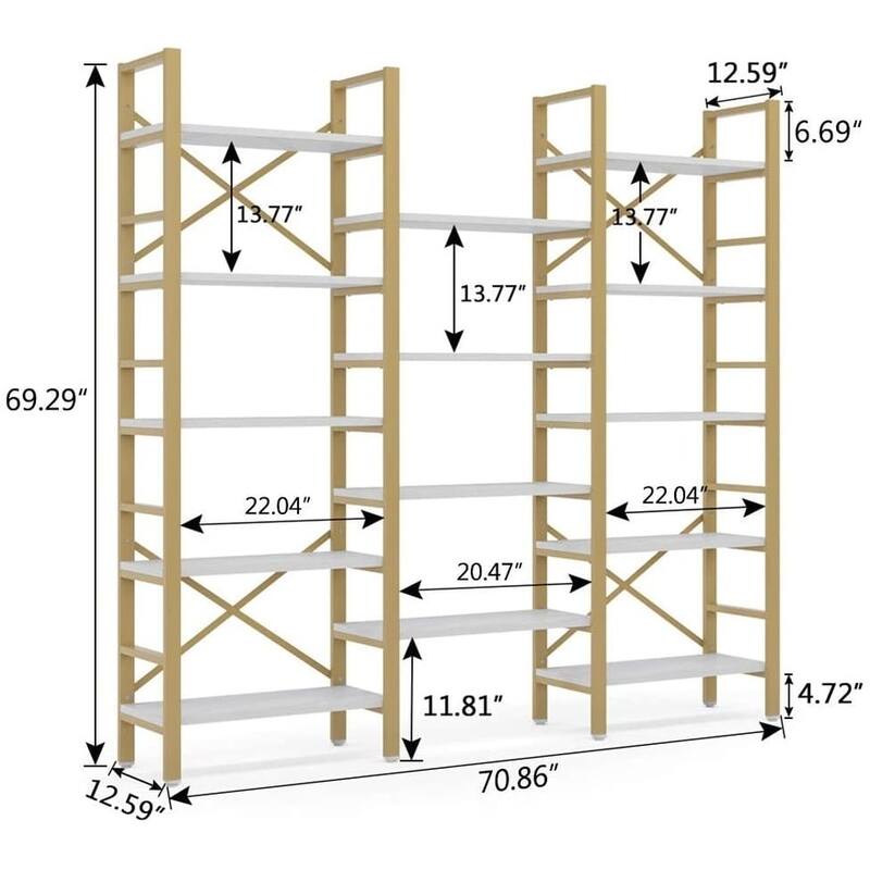 Open Triple Wide 5-Shelf Bookcase, Industrial Etagere Bookshelf for Home & Office