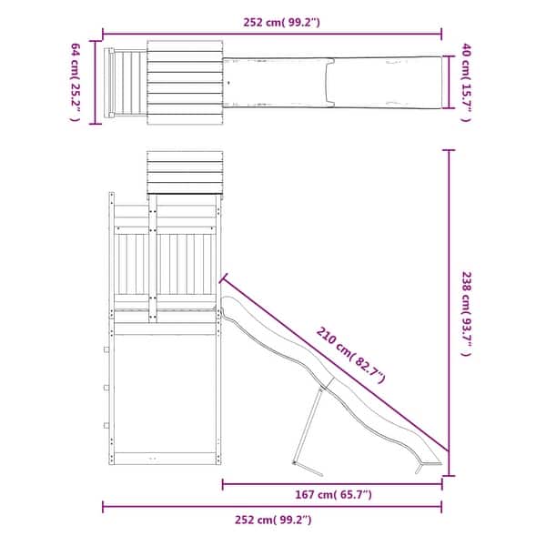 dimension image slide 1 of 2, vidaXL Outdoor Playset Outdoor Backyard Playground Equipment for Kids Age 3-8 - 99.2" x 25.2" x 93.7"