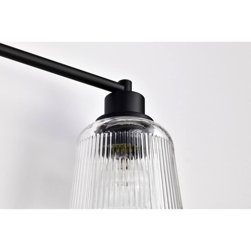 Grayson 4 Light Vanity Matte Black Finish Clear Ribbed Glass - Matte Black