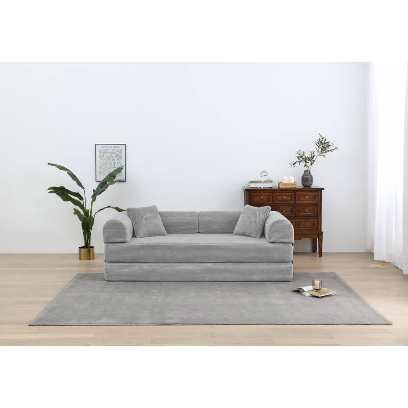 Convertible Sleeper Sofa Bed, Corduroy Folding Couch with Pillow