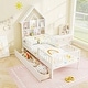 preview thumbnail 1 of 7, Twin House Bed for Kids with Open Storage and Slide-Out Drawers White