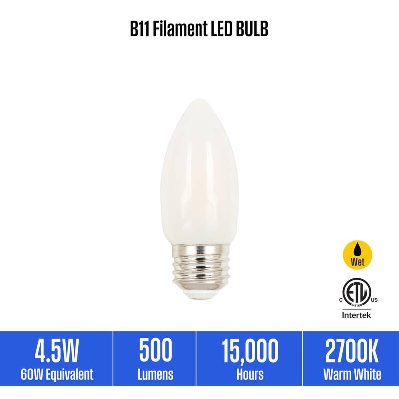 Westinghouse Lighting 4.5 Watt (60 Watt Equivalent) Frosted B11 Dimmable Filament LED Light Bulb, Medium Base, 6 Pack