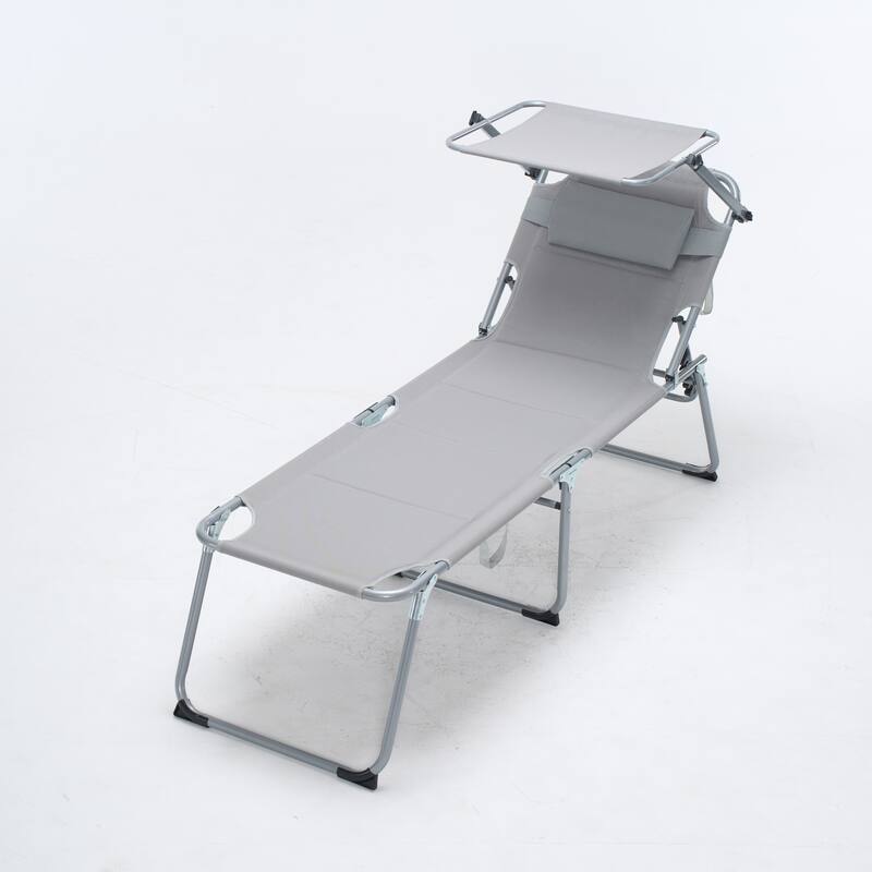 olding Lounge Chair with Canopy, Patio Sun Tanning Chair, Outdoor Reclining Chair with Position Adjustable Backrest for Beach