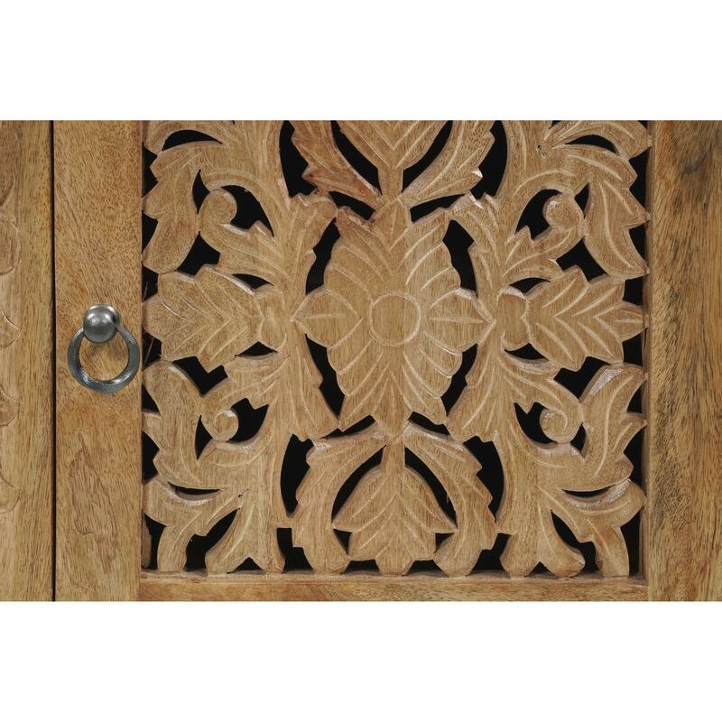 Florence Floral Solid Mango Wood 1-Drawer Nightstand with Cabinet Storage Assembled