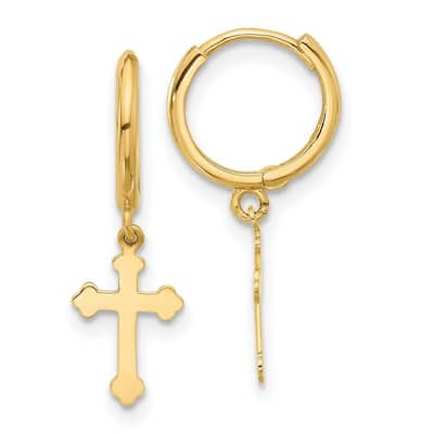 Curata 14k Yellow Gold Hinged Dangel Cross Hoop Earrings - 22.7x7.1mm