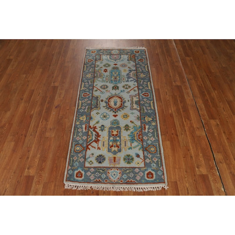 Transitional Blue Oushak Style Foyer Rug Handmade Wool Carpet - 2'7"x 5'10"