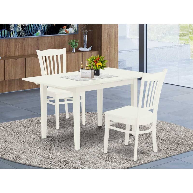 HomeStock 3-Pc Linen White Finish Rectangular Solid Wood Top With Butterfly Leaf Dining Table Set