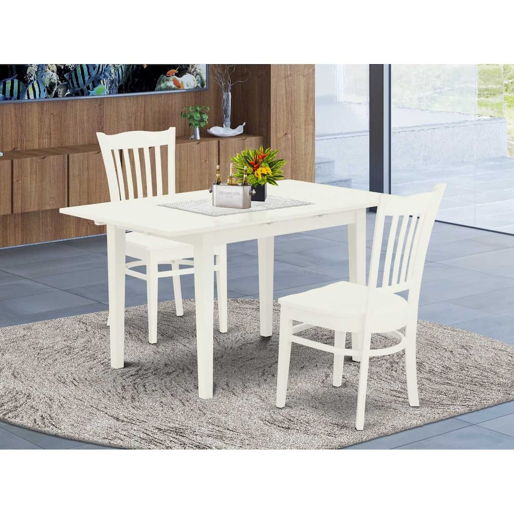 HomeStock 3-Pc Linen White Finish Rectangular Solid Wood Top With Butterfly Leaf Dining Table Set