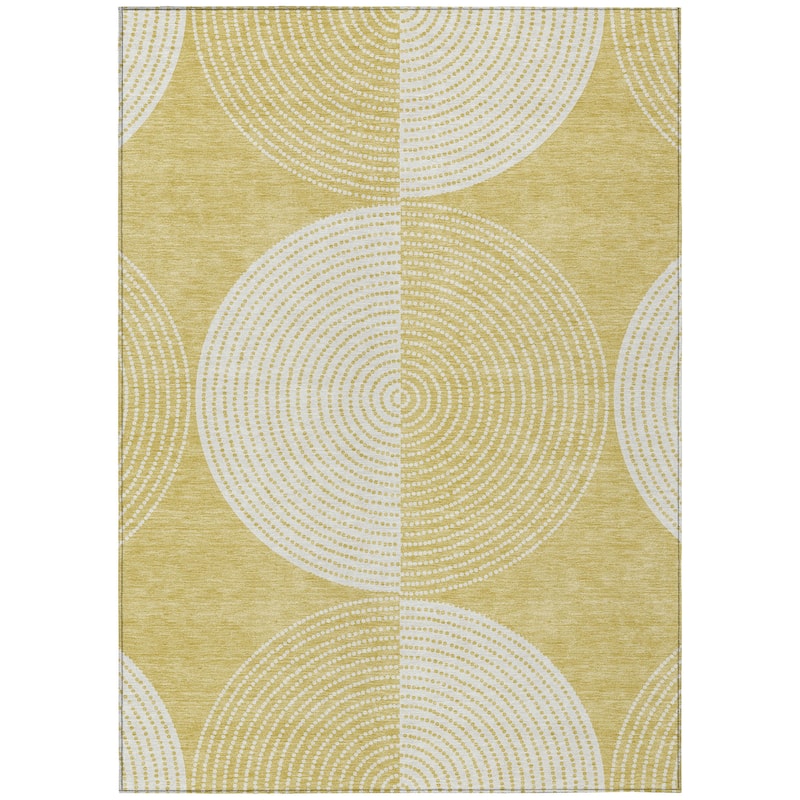 Machine Washable Indoor/ Outdoor Geo Circles Chantille Rug