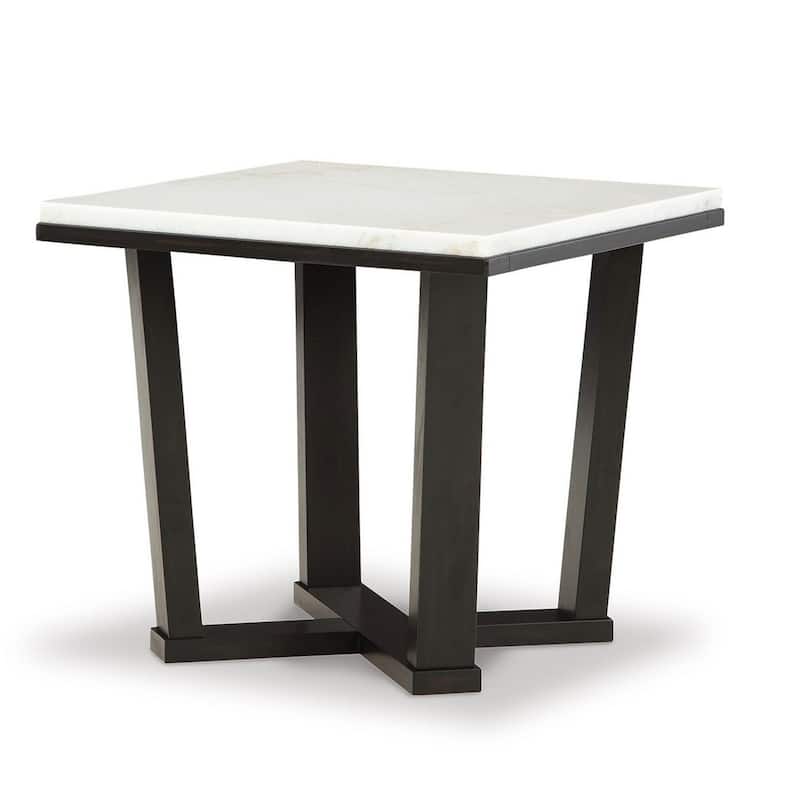24 in. White and Espresso Brown Square Faux Marble End Table with Marble Top