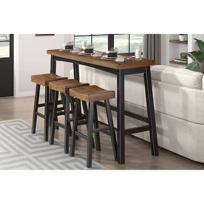 Transitional 4-Piece Pub Height Set, Table and Bar Stools Black and Brown Finish Solid Rubberwood Furniture