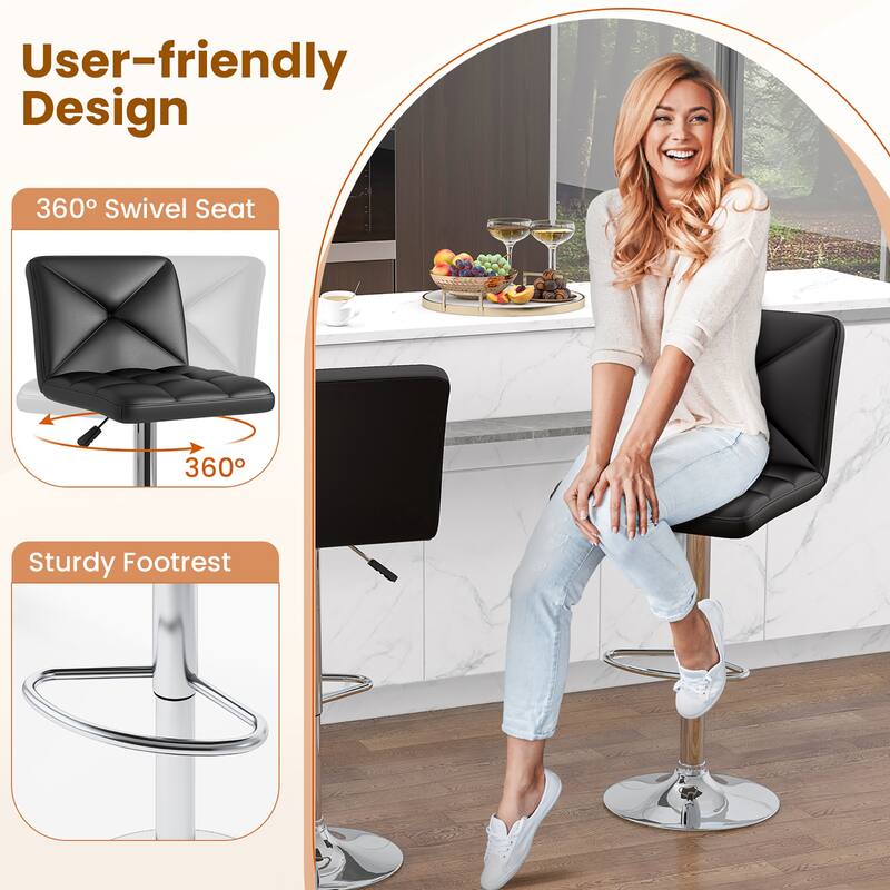 Gymax 4 PCS Bar Stools PU Leather Swivel Bar Chairs Height Adjustable