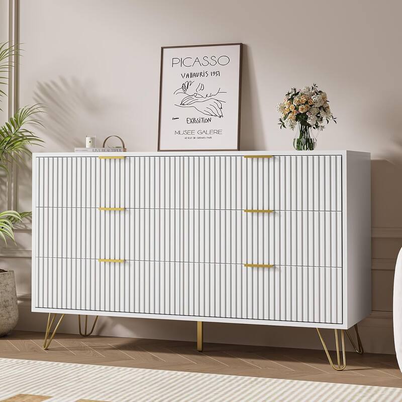 FURNIWAY Fluted Drawer Dresser for Bedroom