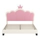 preview thumbnail 5 of 43, Cute Girl Princess Bed with Crown Headboard, PU Upholstered Platform Bed, Wood Panel Bed Low Profile Bed
