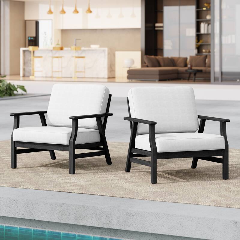 Jamie 2 Set 31" W Outdoor Acacia Wood Club Chairs with Cushions