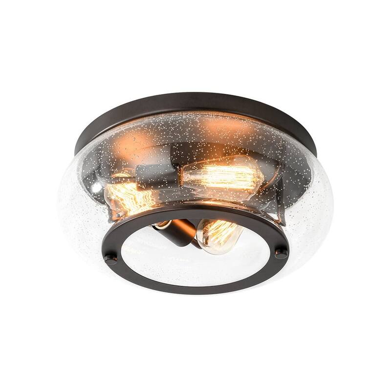 Oil Rubbed Bronze 3-Light Round Glass Flush Mount Ceiling Light