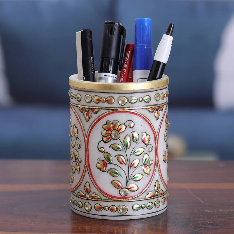 Novica Handmade Utopian Space Marble Pen Holder