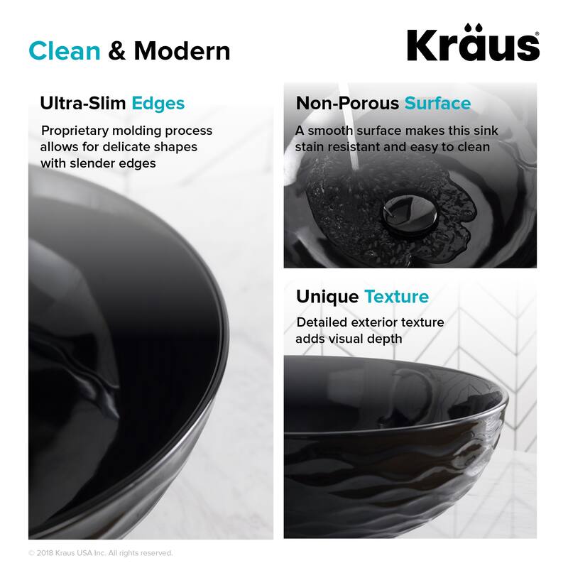 KRAUS Viva 16 1/2 inch Round Porcelain Ceramic Vessel Bathroom Sink