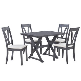 Wood Dining Table Set with 4 Upholstered Dining Chairs - Bed Bath ...