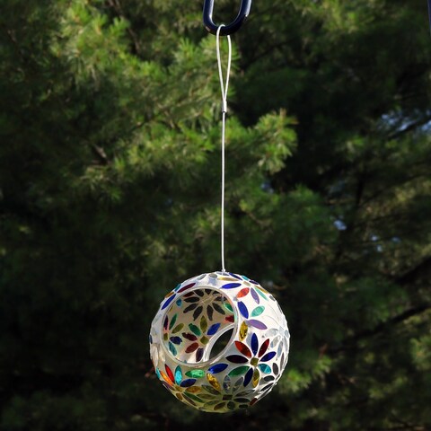 Hanging Bird Feeder Rainbow Daisies Mosaic Fly-Through Design - 6"