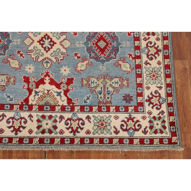 Light Blue Traditional Kazak Oriental Rug Hand-Knotted Wool Carpet - 4'9" x 6'10"