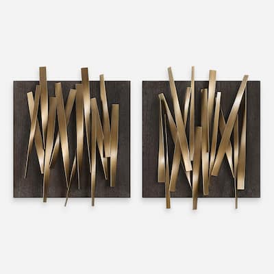 3D Crosshatch Metal Wall Art - 24" - Brown and Gold - Set of 2