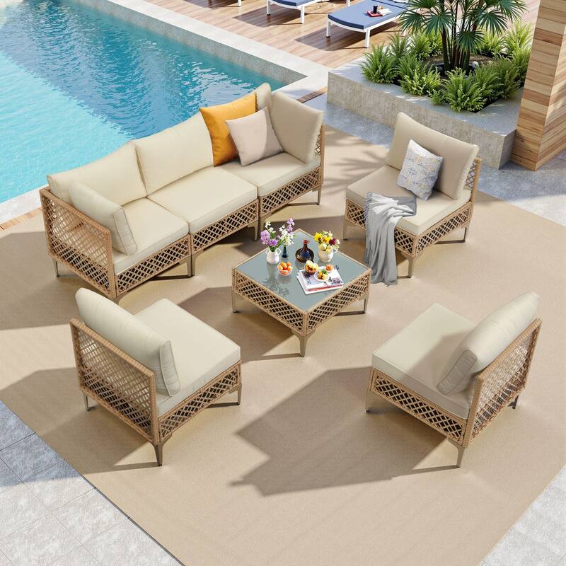 7 Pieces Outdoor Conversation Sets Patio Sectional Furniture Set--Clearance