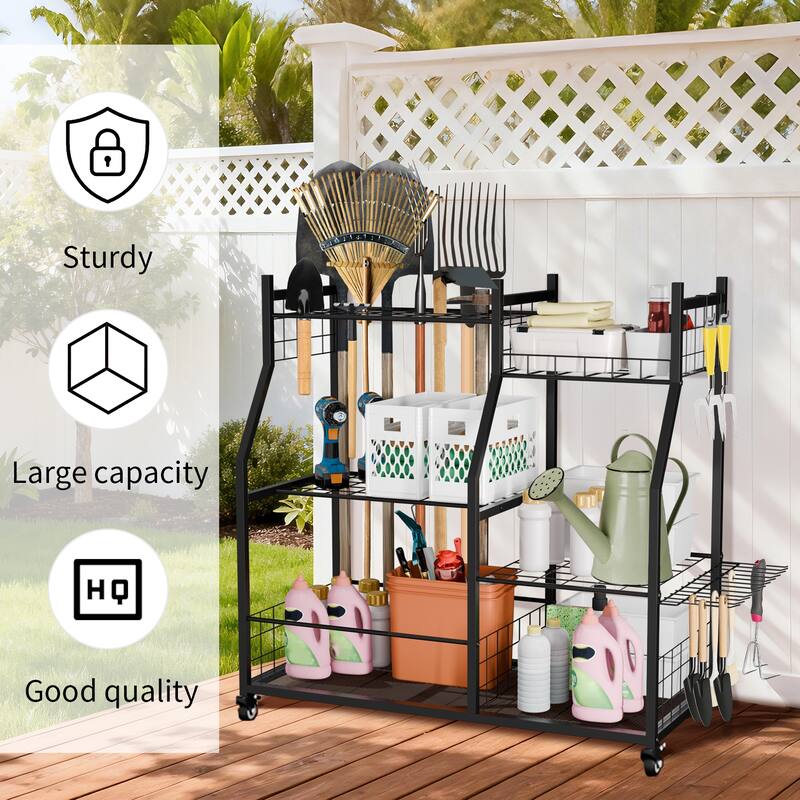 Garden Tool Organizer Stand Organization Yard Tool Racks with wheels