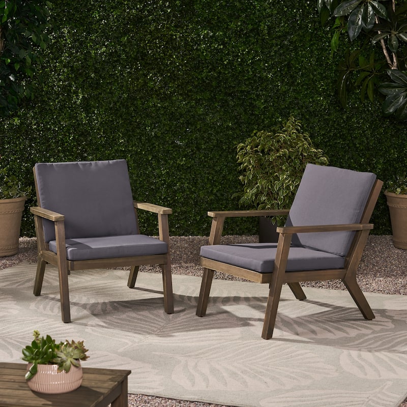 2 Piece Acacia Wood Club Chairs Set, Outdoor Chair Set with Cushions