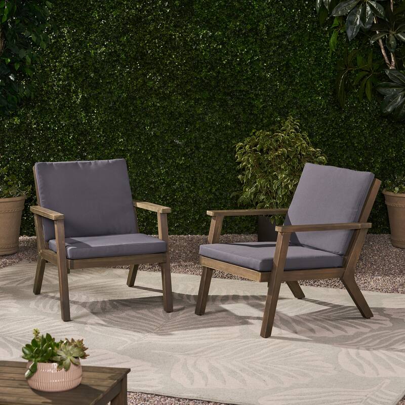 Outdoor Acacia Wood Club Chairs with Cushions (Set of 2)