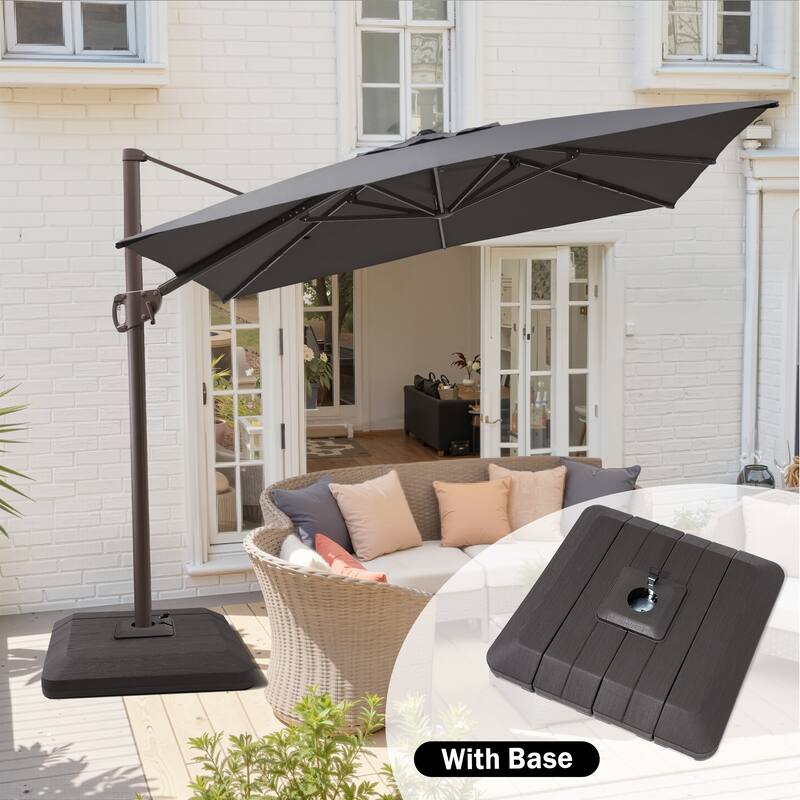 Outdoor 11 x 9 FT Patio Cantilever-Offset Umbrella with 4-Piece Fillable Weighted Base - Dark Grey