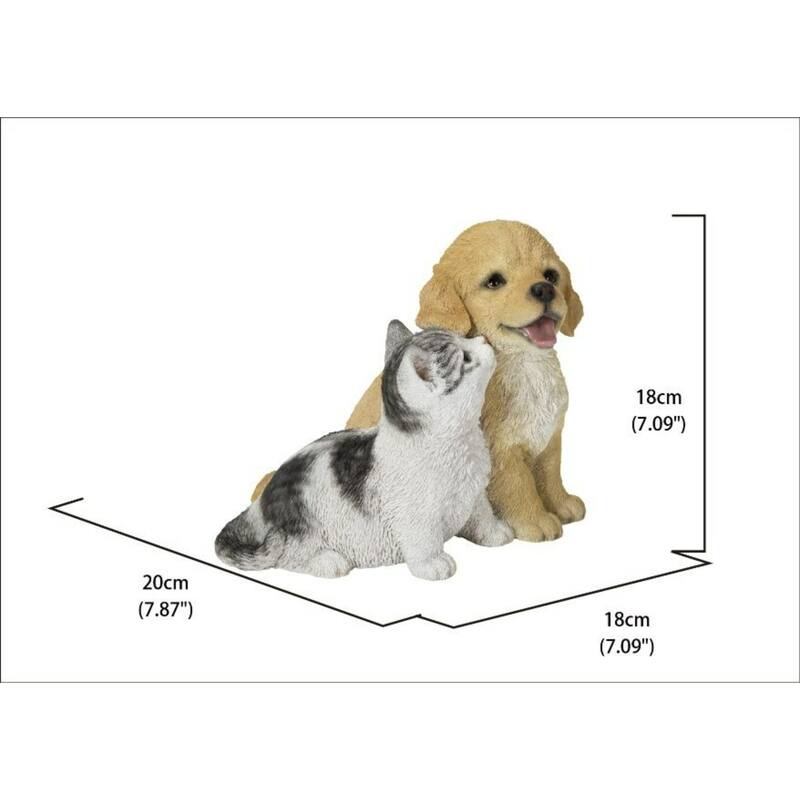 7.75" Kitten with Golden Retriever Outdoor Garden Statue