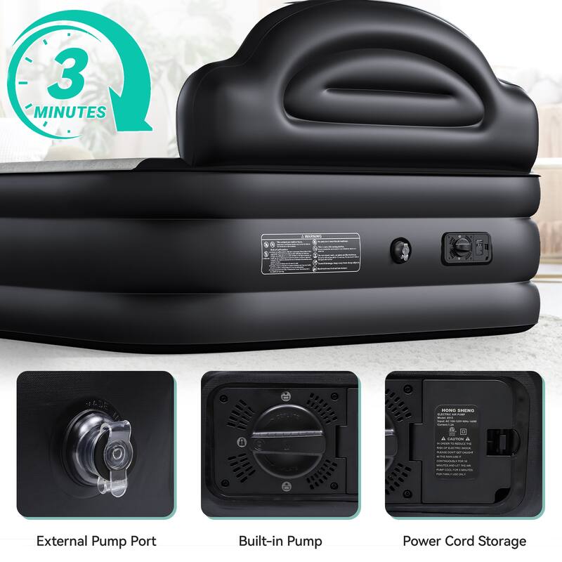 Cloud-shaped inflatable mattress with a built-in power cord, fixed pump head, and inflatable headboard