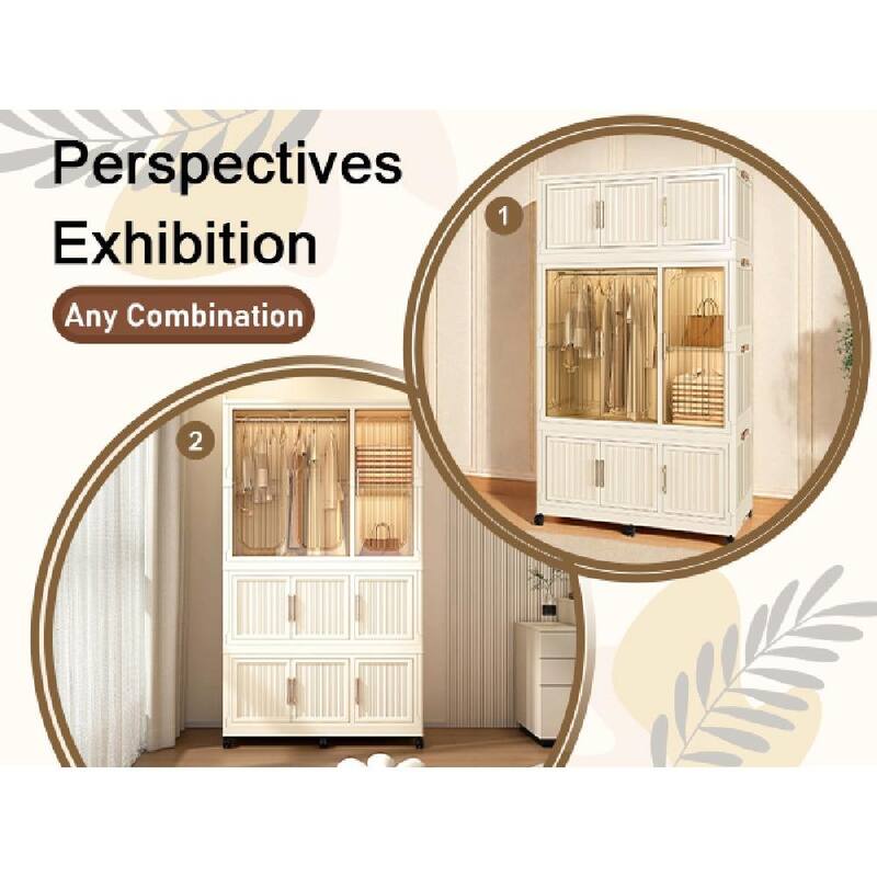 Portable Wardrobe Closet Storage Organizer - 9 Magnetic Doors, 9 Cubes & 1 Hanging Rod, Includes 6 Hangers