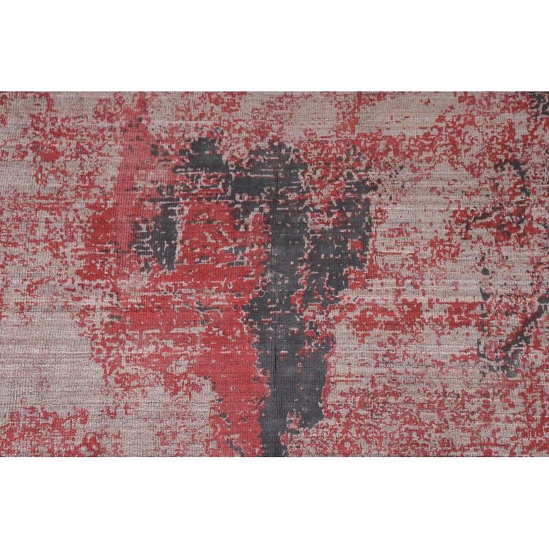Pink Abstract Area Rug Handmade Contemporary Wool Carpet - 5'1"x 8'3"