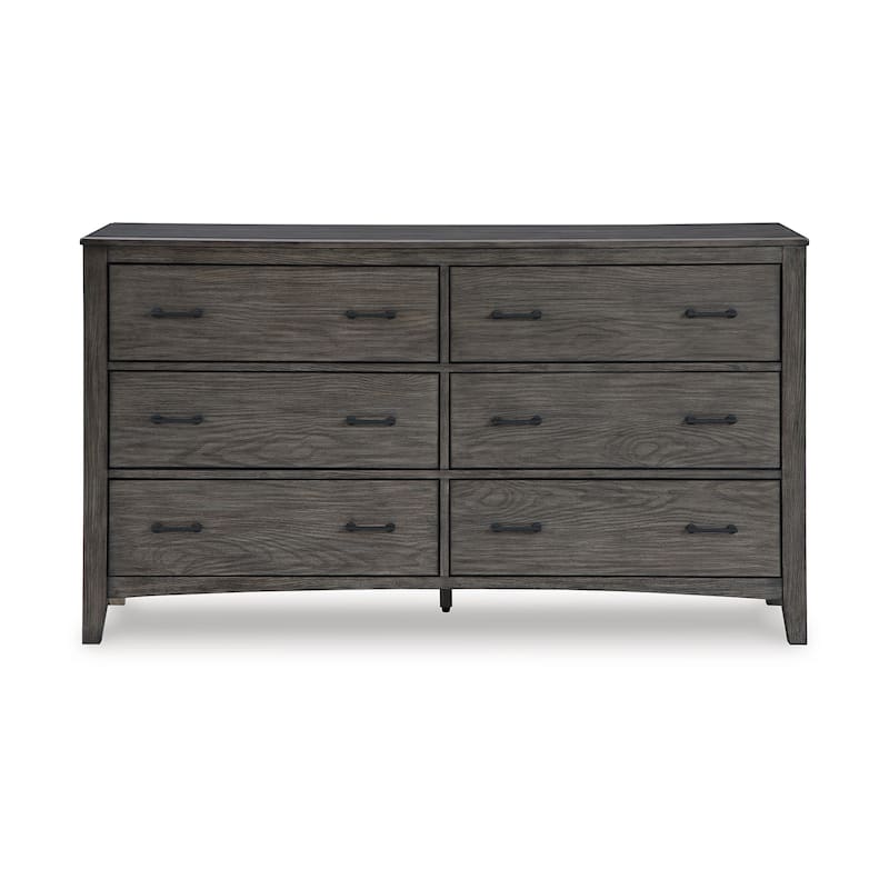 Illian Wide Dresser, 6 Drawers, Bar Handles, Gray Brown Solid Hardwood