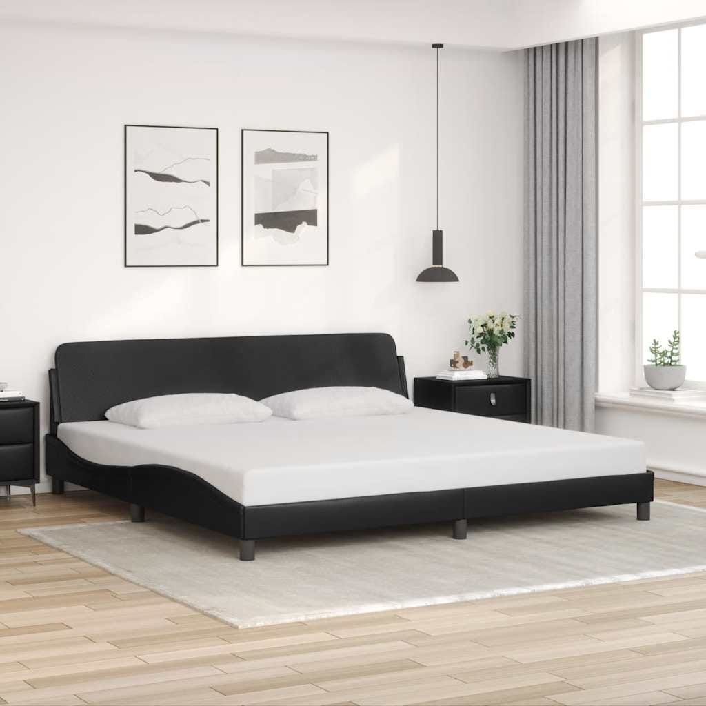 vidaXL Bed Frame with Headboard Black 72"x83.9" California King Faux Leather