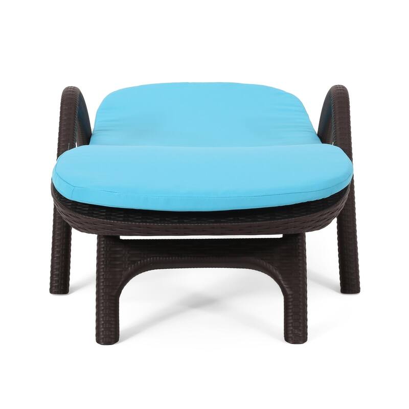 Outdoor polypropylene resin chaise lounge with armrests and cushions