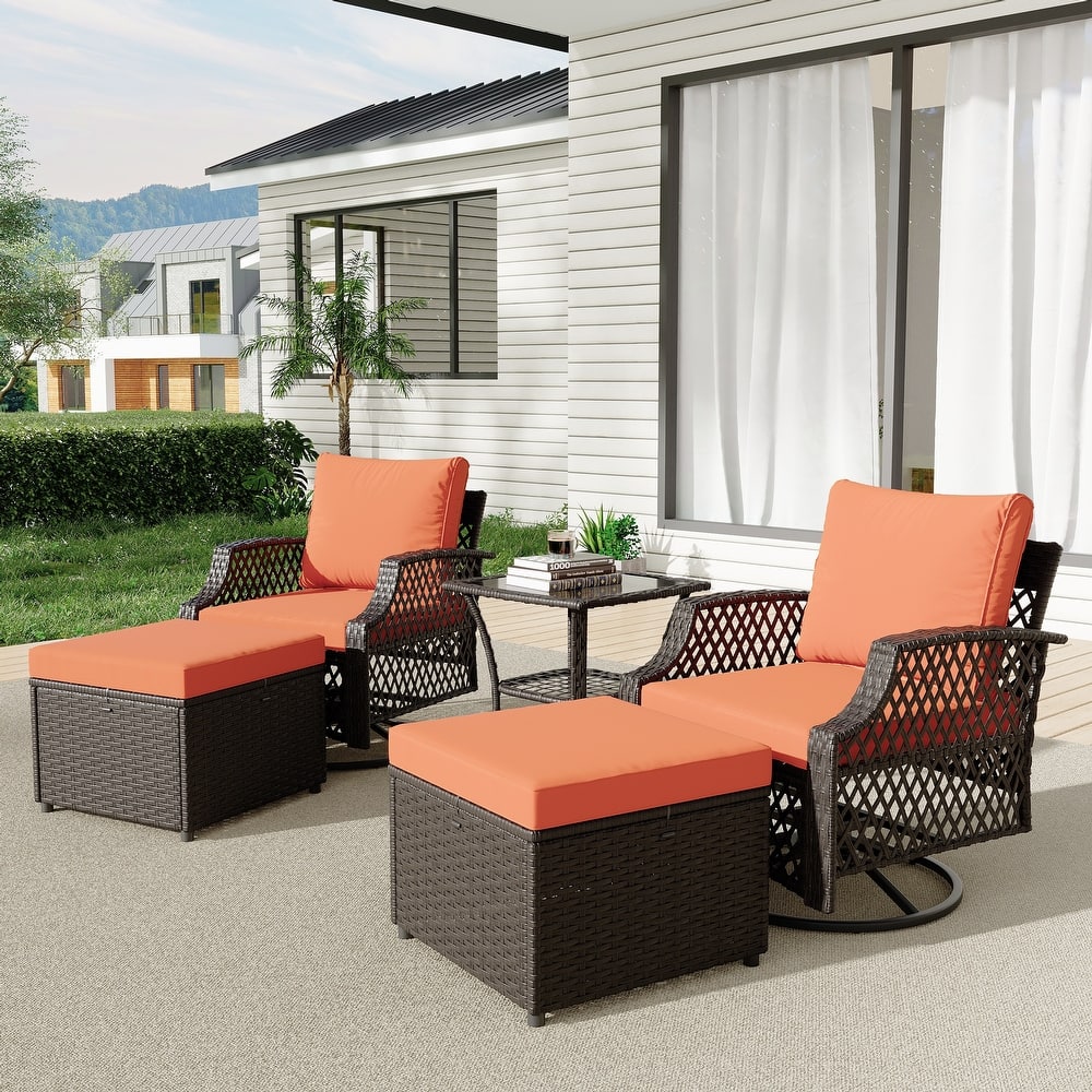 Outdoor Wicker Patio Set w Swivel Chairs & Sofa, Ottomans and Tables, Modular 3/5/6/7-Piece, All-Weather Conversation Set.