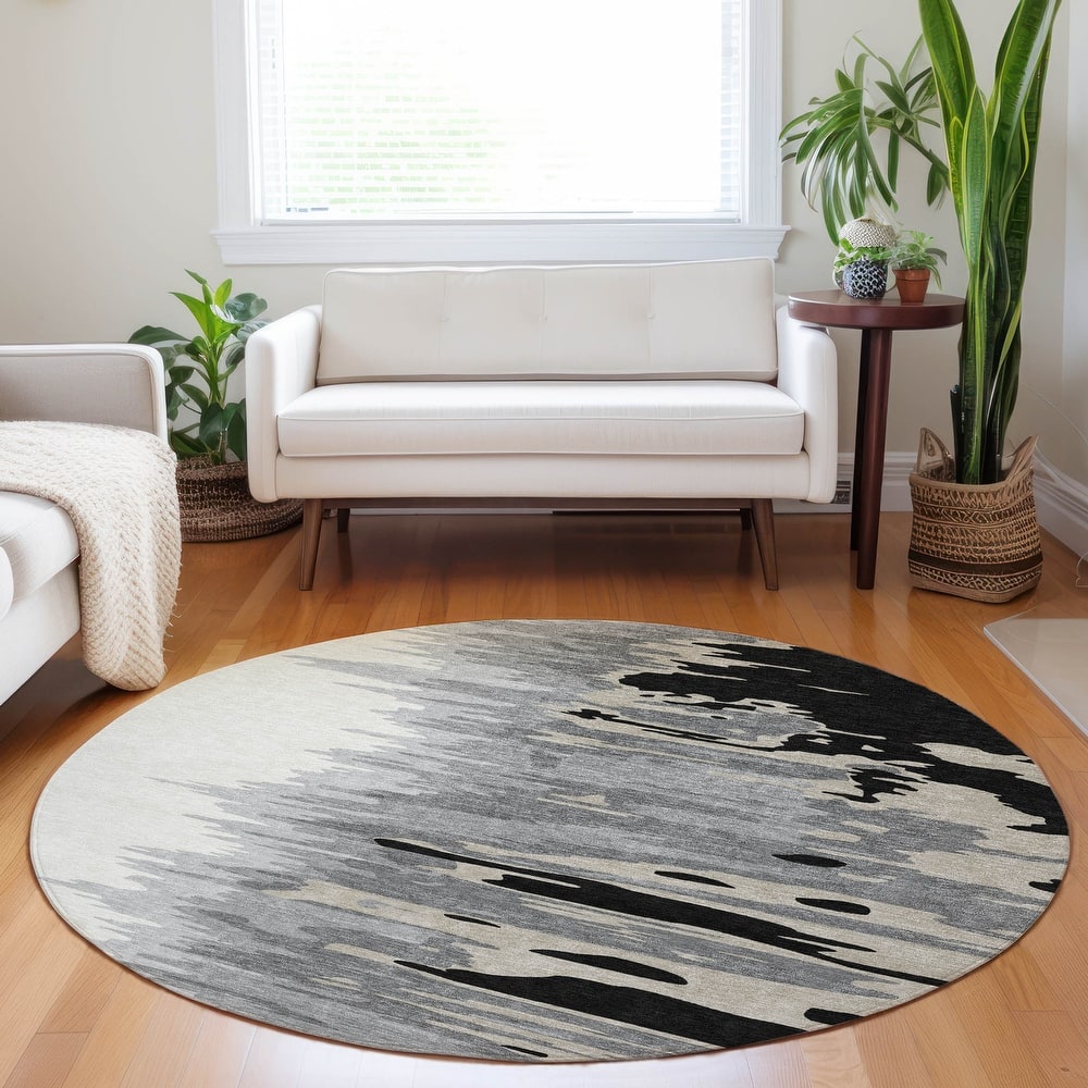 Machine Washable Indoor/ Outdoor Brushstrokes Ombre Chantille Rug