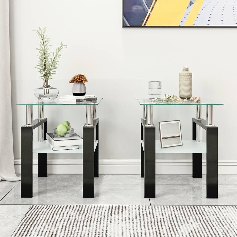 Set of 2 Tempered Glass Coffee Table End Table Set