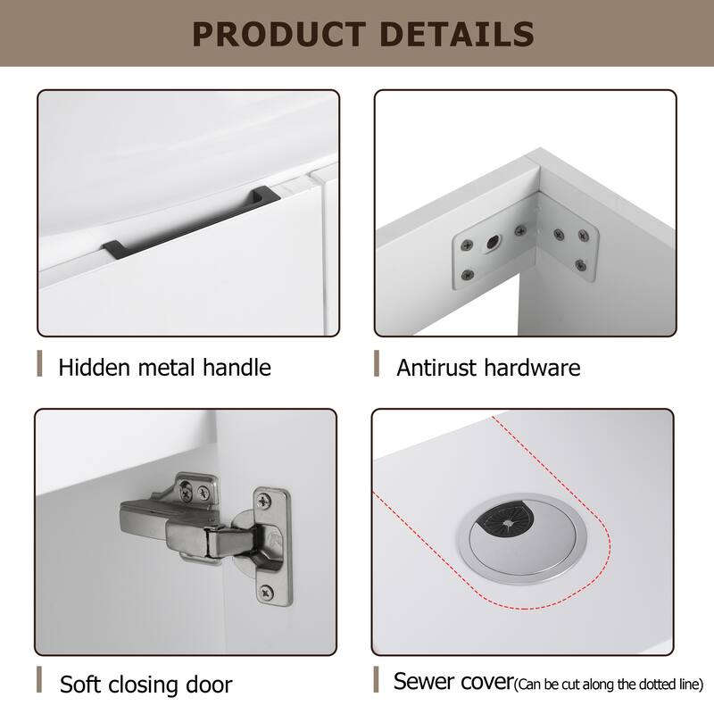 Compact Bathroom Vanity with Sink, Oval Single Ceramic Sink Bathroom Cabinet for Small Bathroom